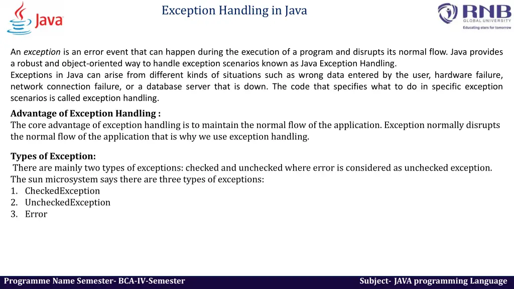exception handling in java