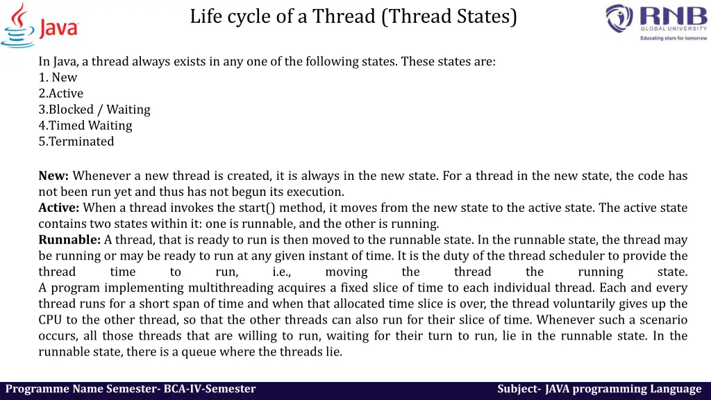 life cycle of a thread thread states