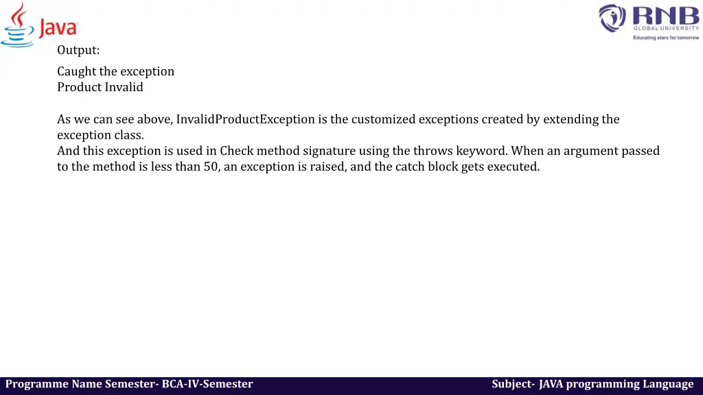 output caught the exception product invalid