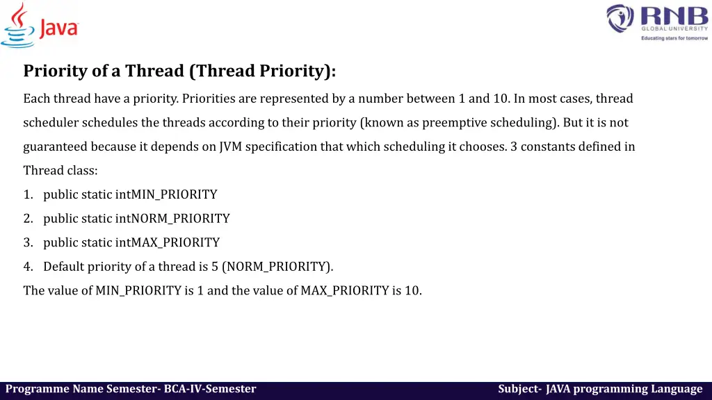 priority of a thread thread priority
