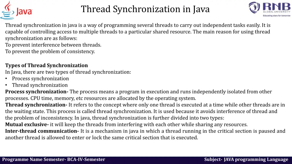 thread synchronization in java