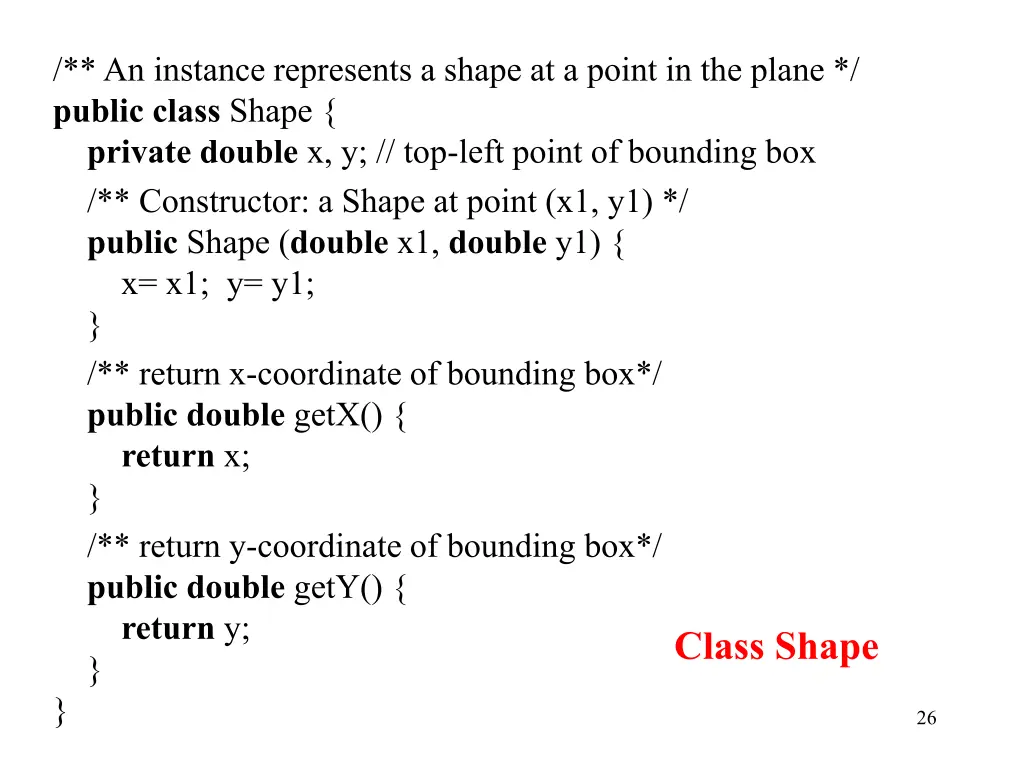 an instance represents a shape at a point