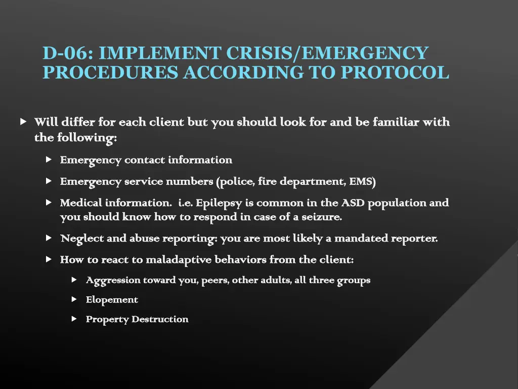 d 06 implement crisis emergency procedures