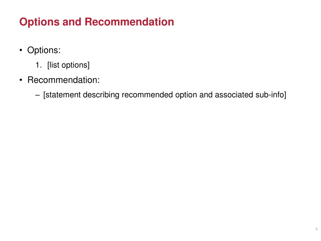 options and recommendation