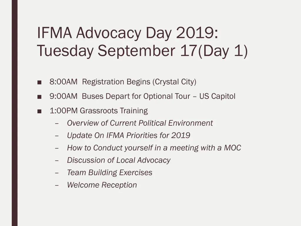 ifma advocacy day 2019 tuesday september 17 day 1
