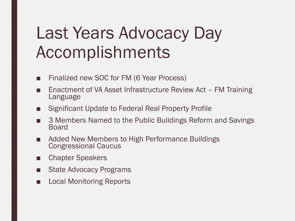 last years advocacy day accomplishments