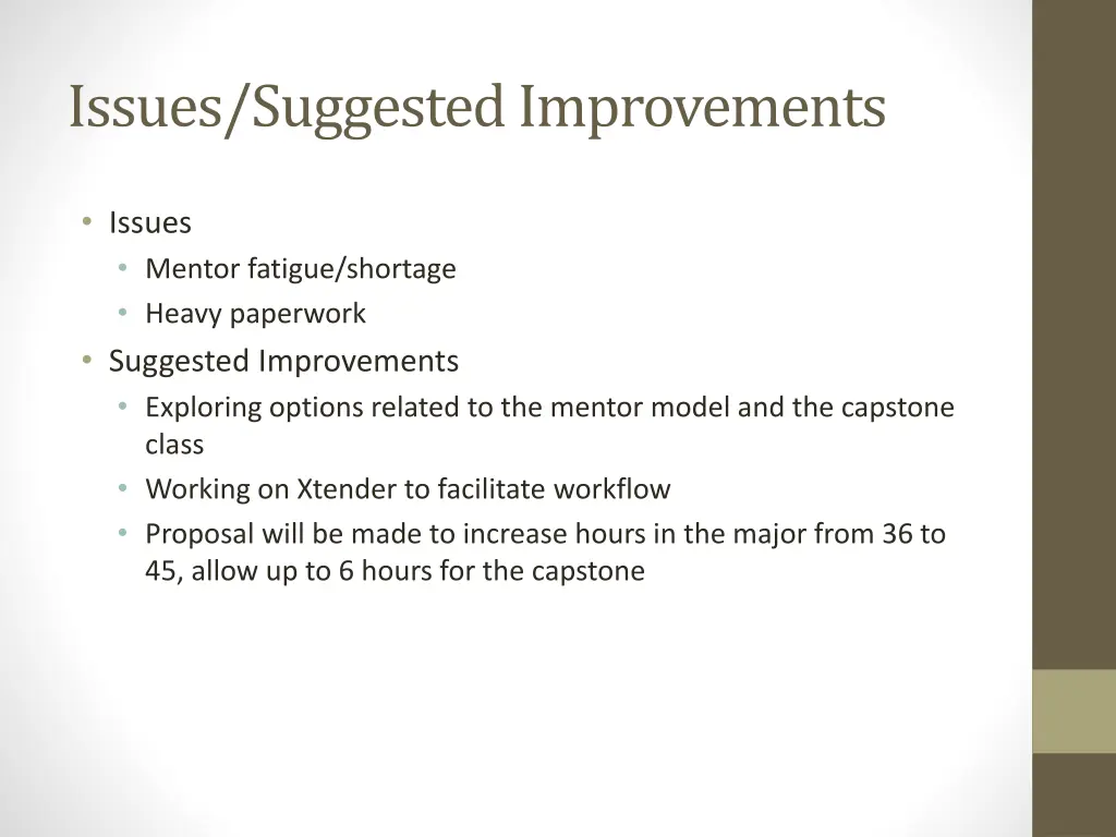 issues suggested improvements