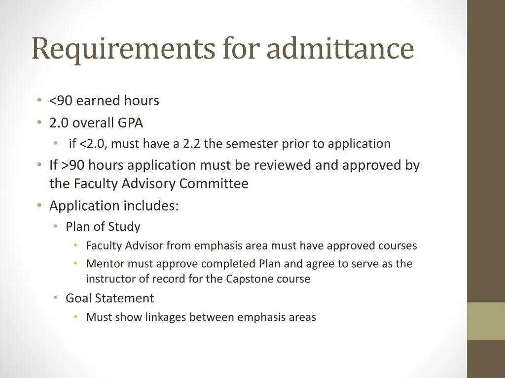 requirements for admittance