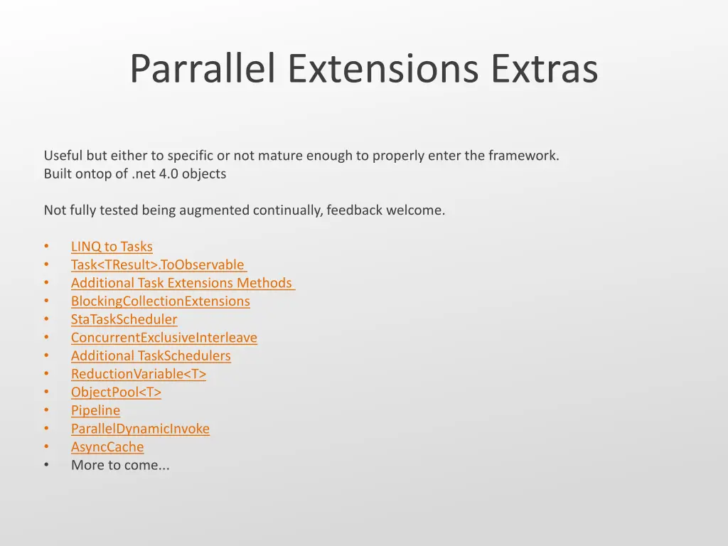 parrallel extensions extras