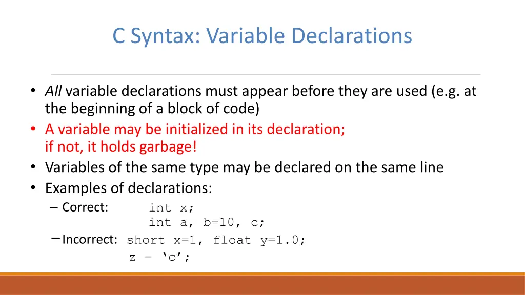 c syntax variable declarations