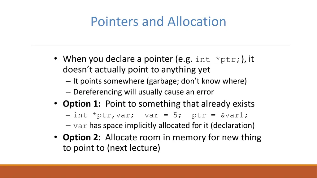 pointers and allocation