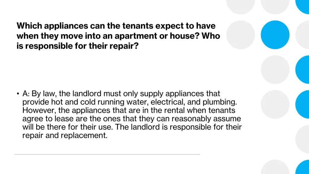 which appliances can the tenants expect to have