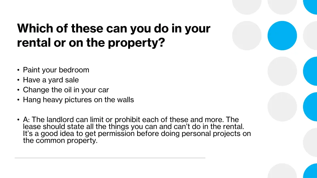 which of these can you do in your rental