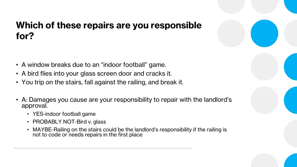 which of these repairs are you responsible for