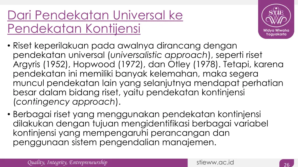 dari pendekatan universal ke pendekatan kontijensi