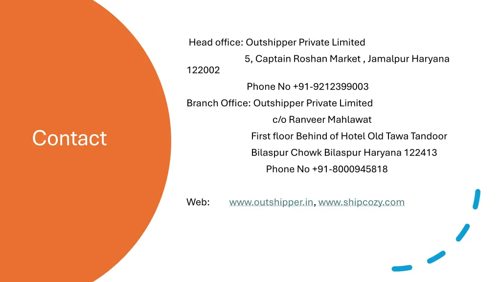 head office outshipperprivate limited 5 captain