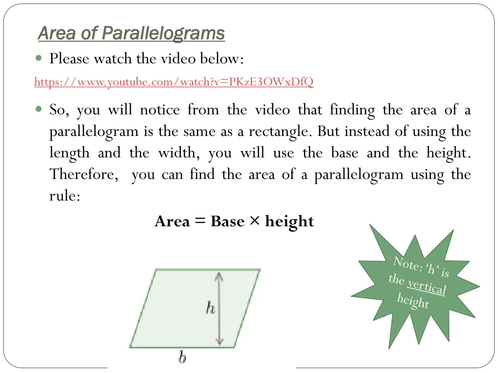 area of parallelograms area of parallelograms 1