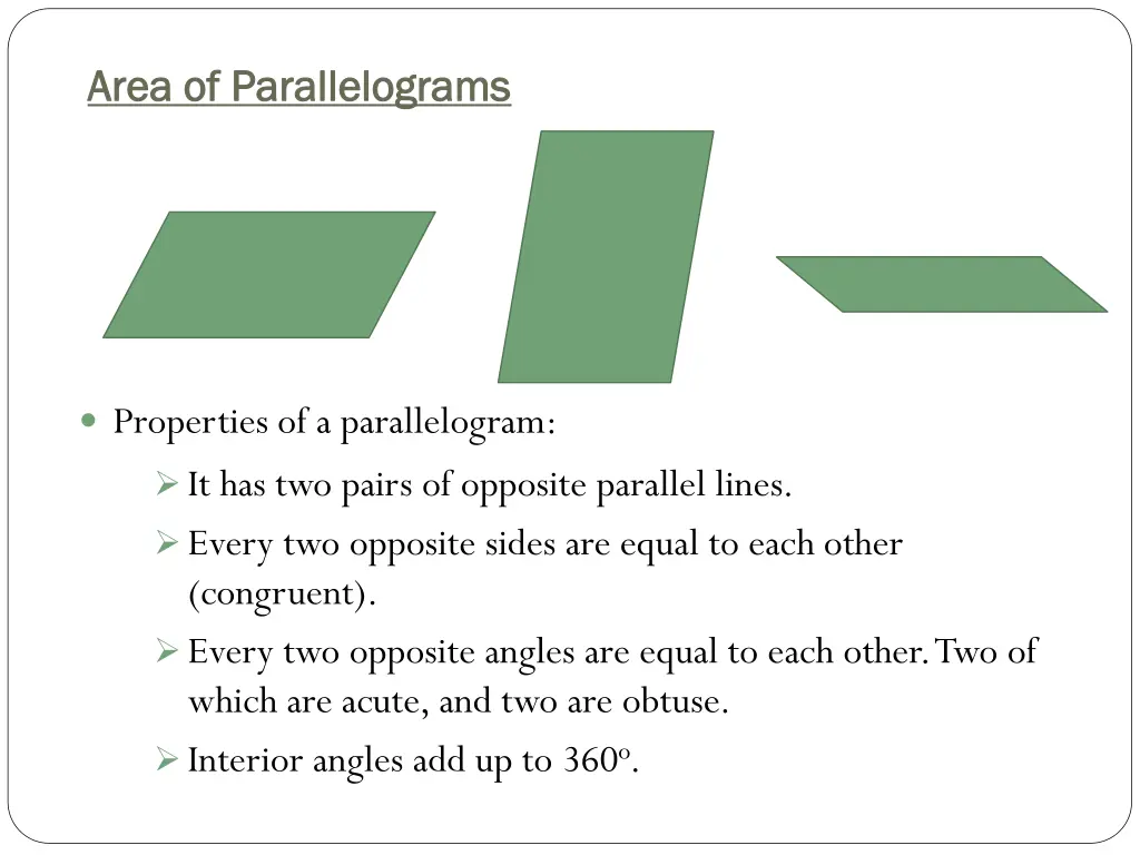 area of parallelograms area of parallelograms