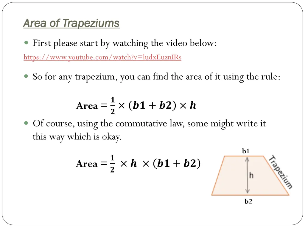 area of trapeziums area of trapeziums