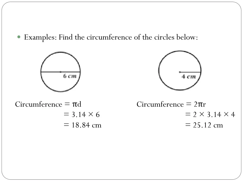 examples find the circumference of the circles