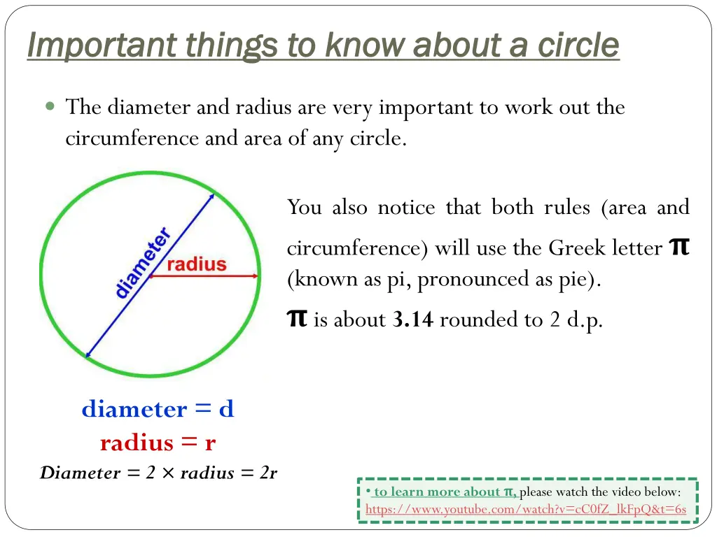 important things to know about a circle important