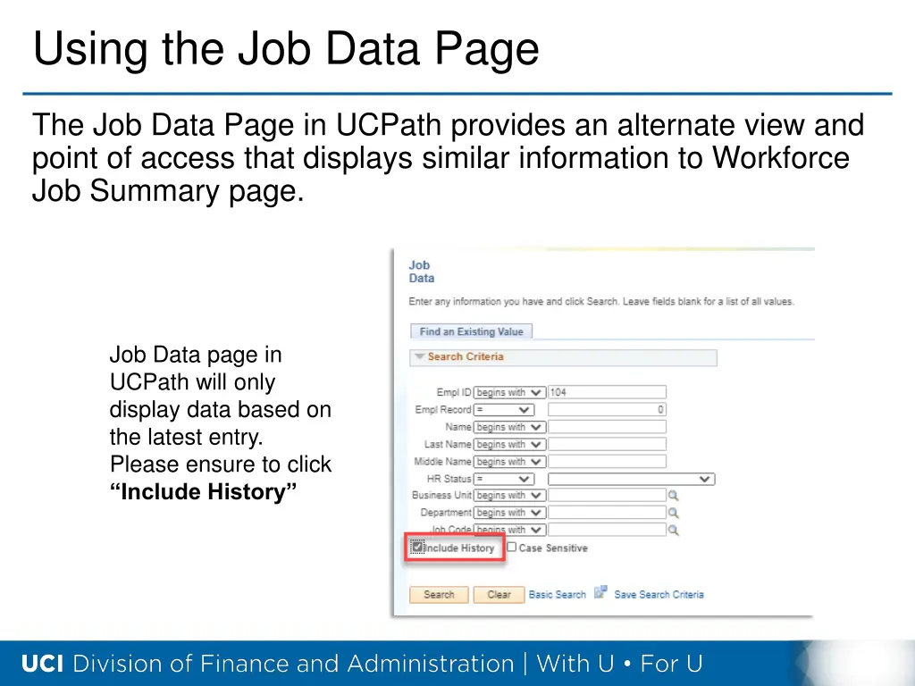 using the job data page