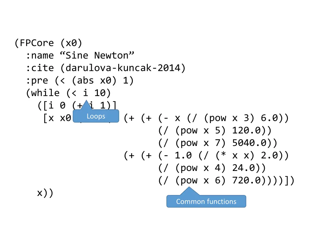 fpcore x0 name sine newton cite darulova kuncak