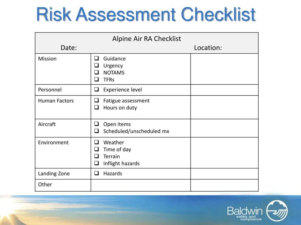 risk assessment checklist
