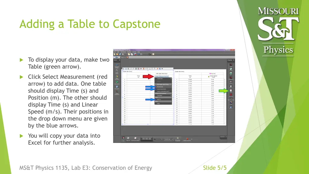 adding a table to capstone