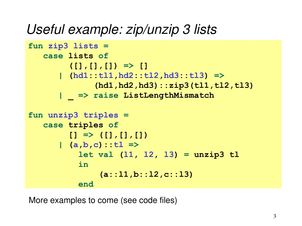 useful example zip unzip 3 lists