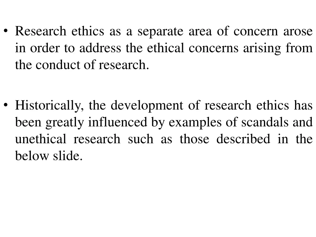 research ethics as a separate area of concern