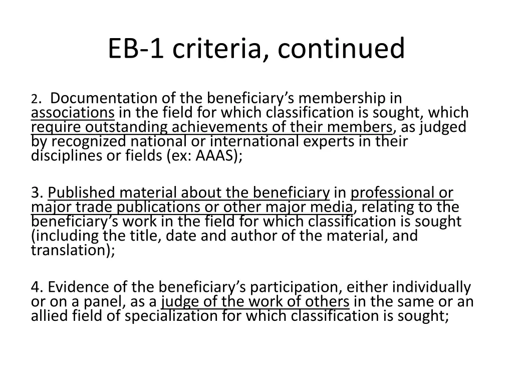 eb 1 criteria continued