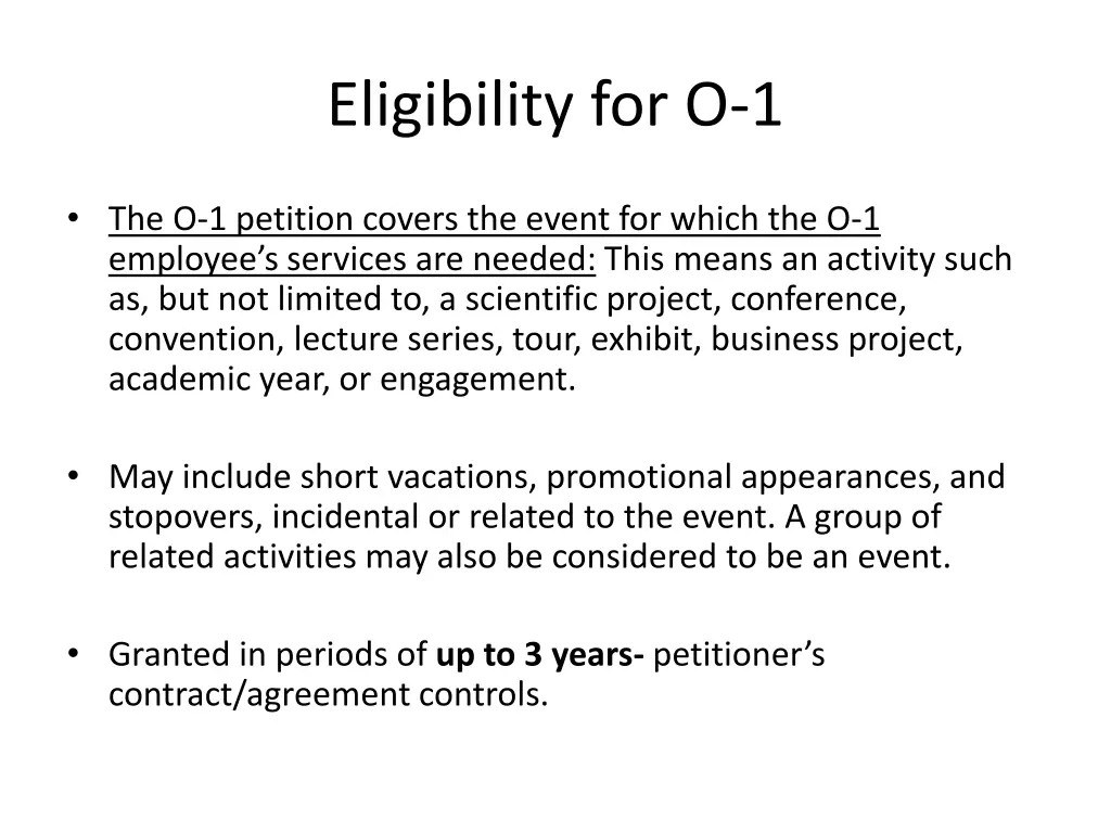 eligibility for o 1 1