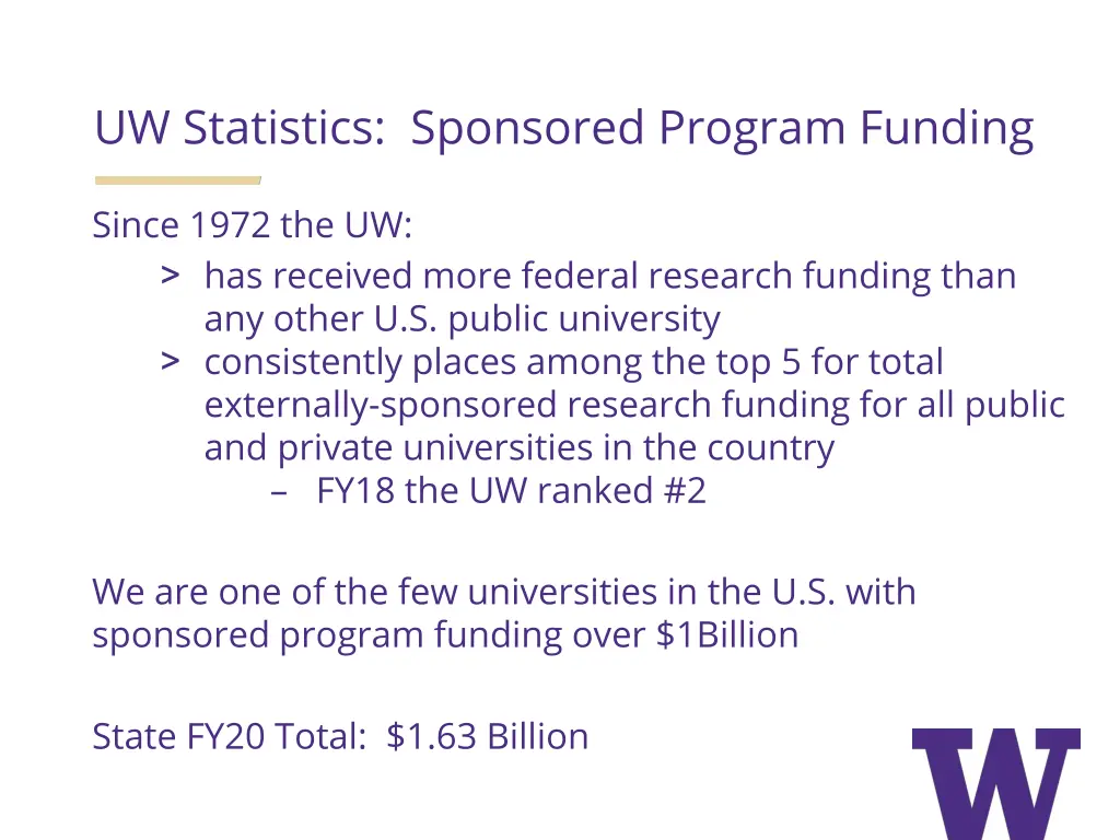 uw statistics sponsored program funding