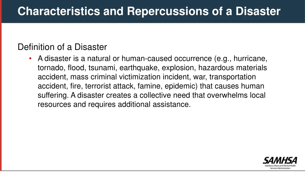 characteristics and repercussions of a disaster