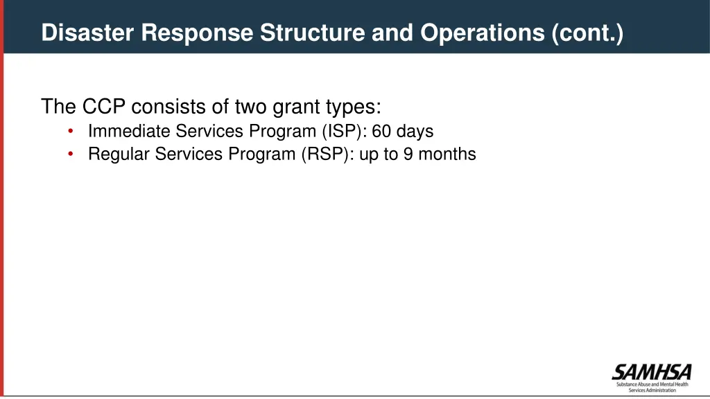 disaster response structure and operations cont