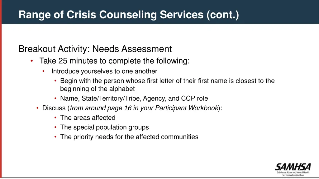 range of crisis counseling services cont 1
