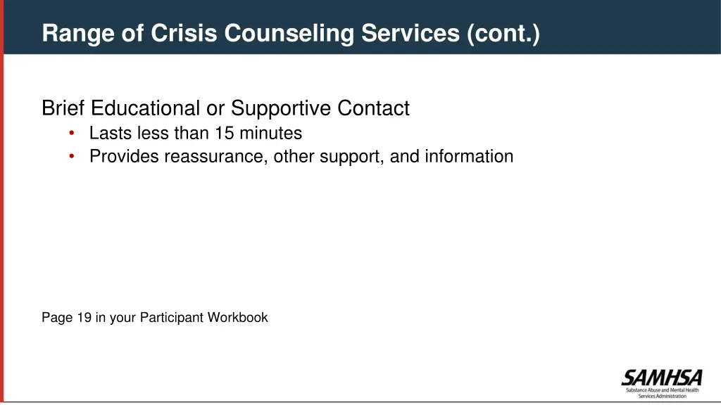 range of crisis counseling services cont 4
