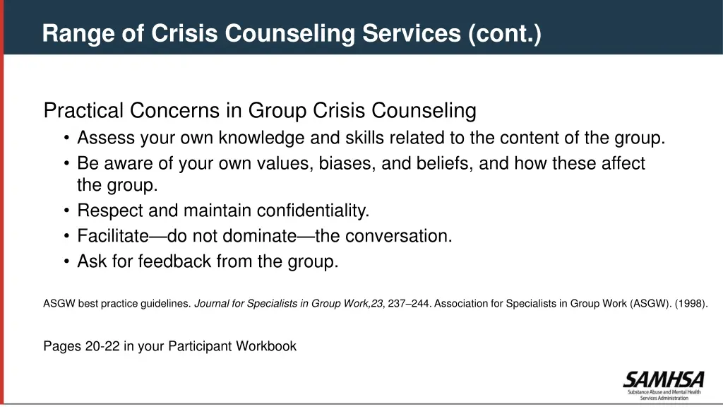 range of crisis counseling services cont 6