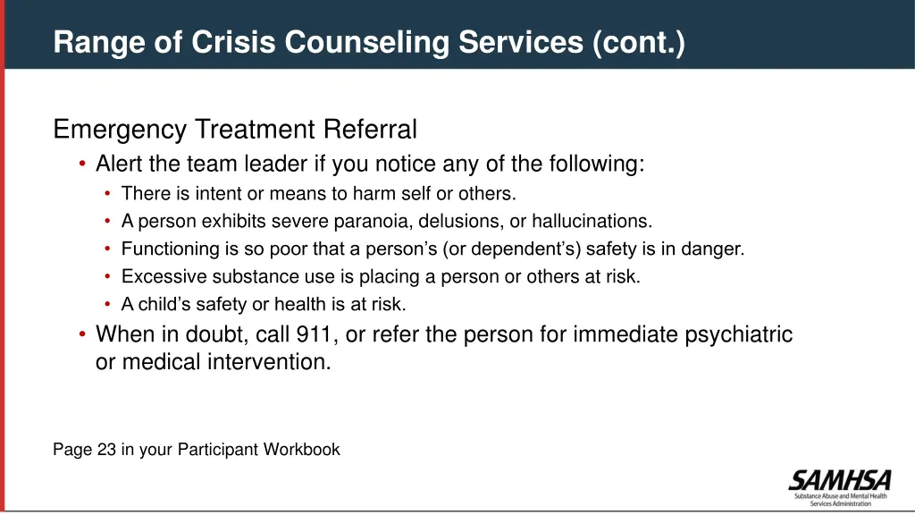 range of crisis counseling services cont 8