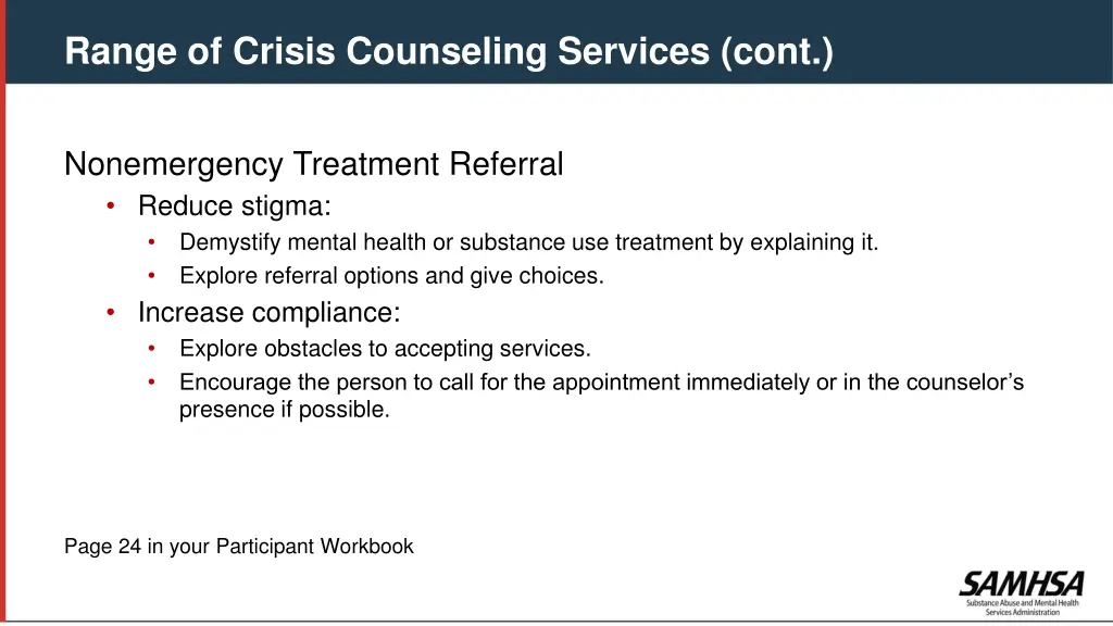range of crisis counseling services cont 9