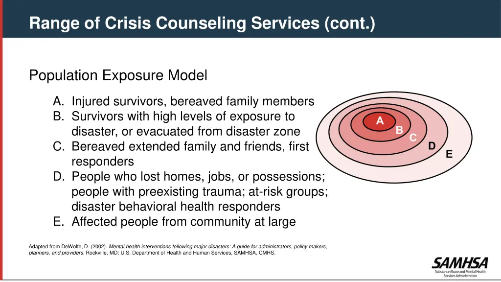 range of crisis counseling services cont