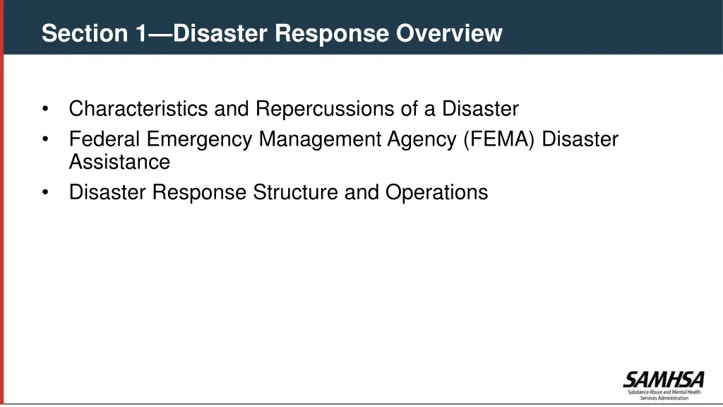section 1 disaster response overview