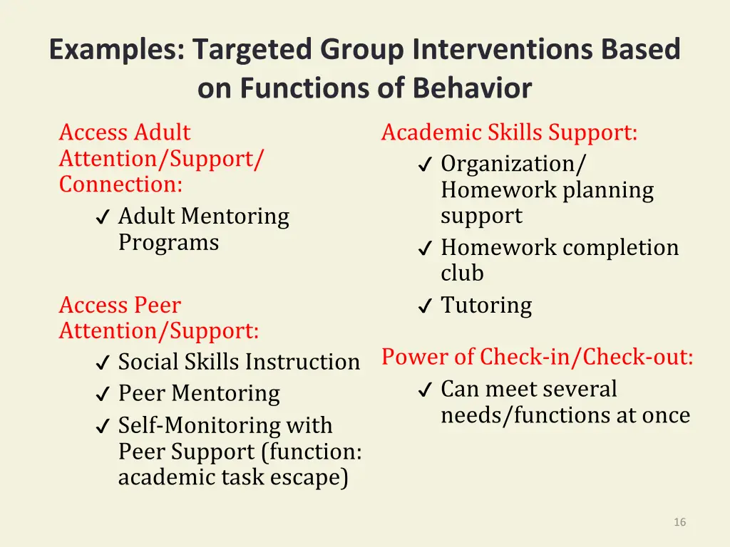 examples targeted group interventions based