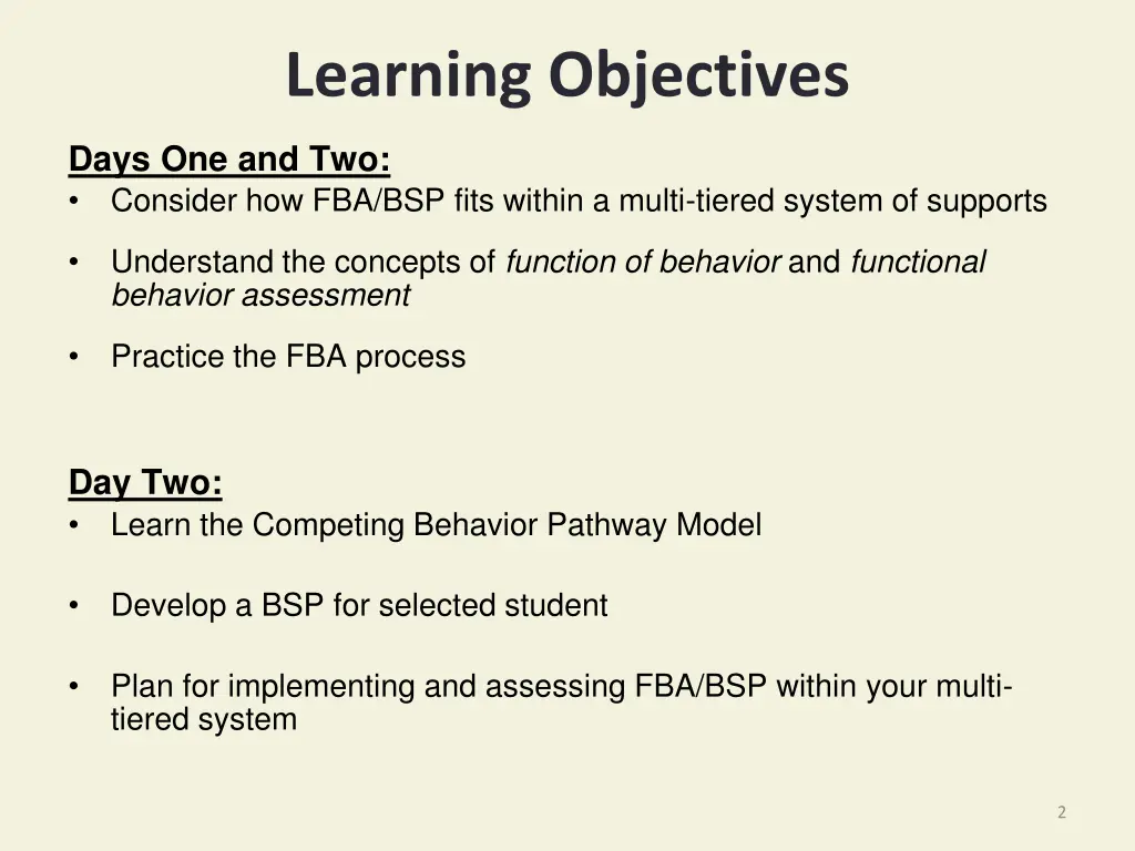 learning objectives