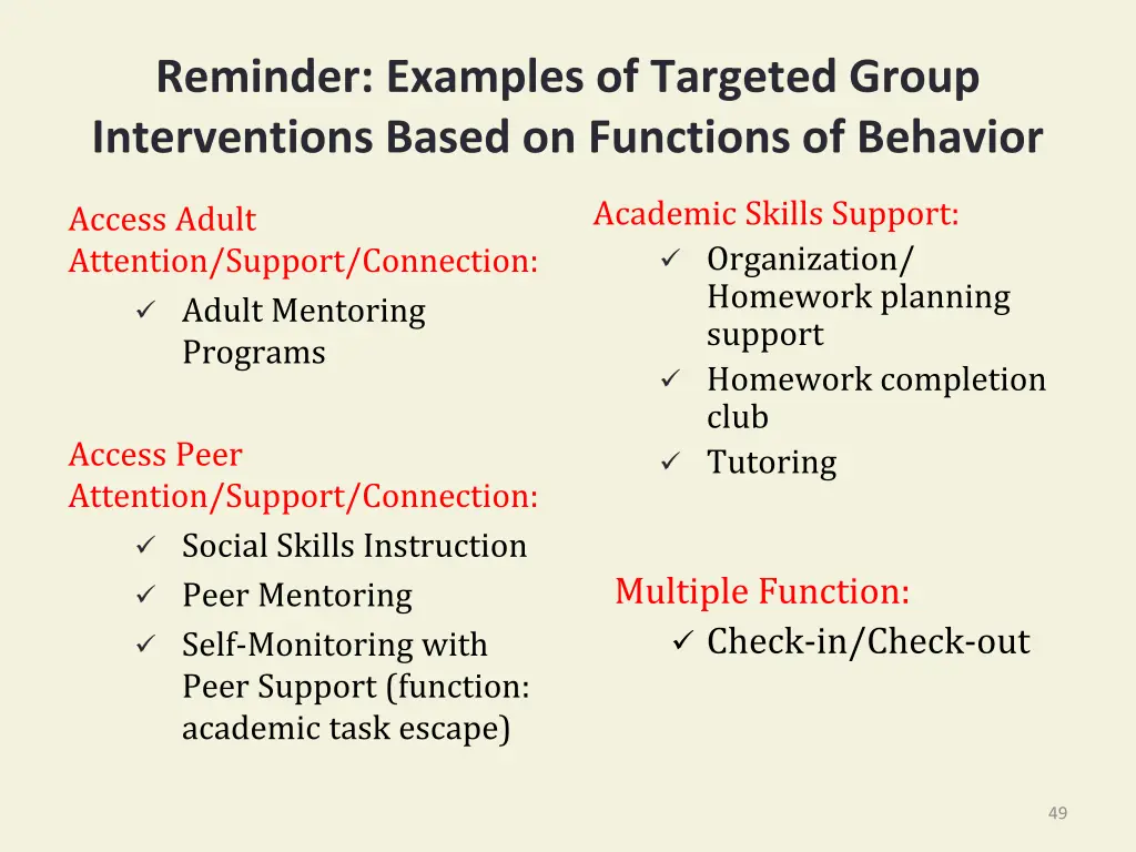 reminder examples of targeted group interventions