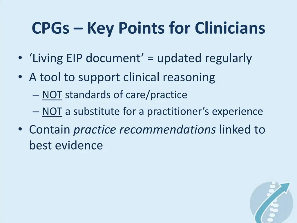 cpgs key points for clinicians