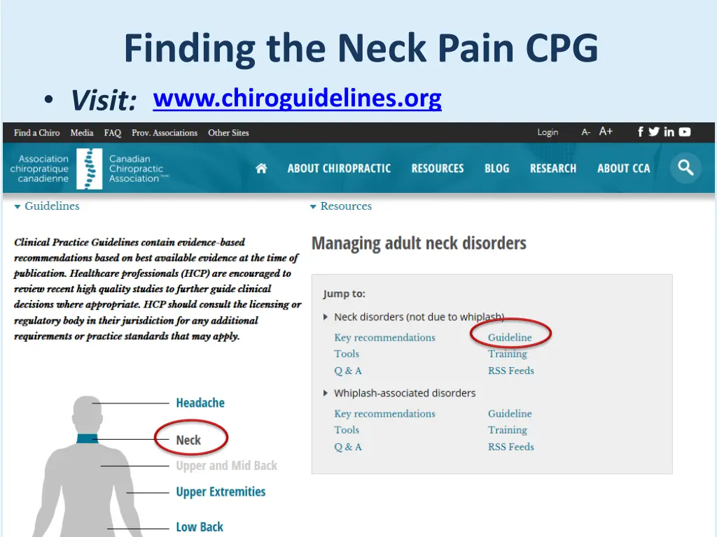 finding the neck pain cpg visit