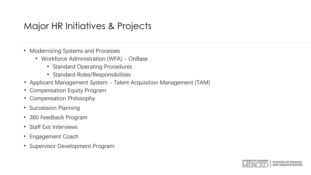 major hr initiatives projects