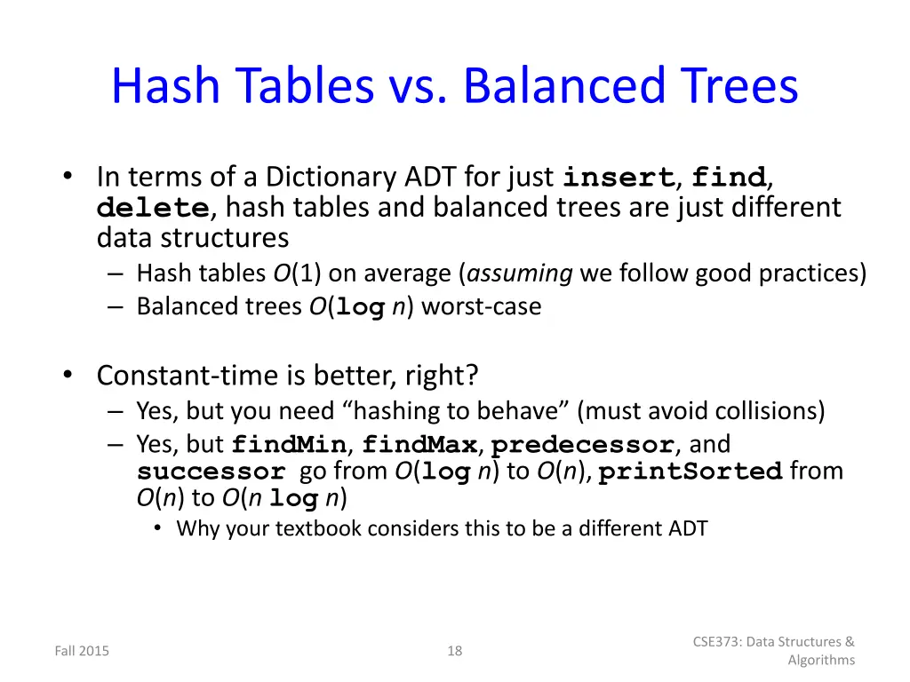 hash tables vs balanced trees